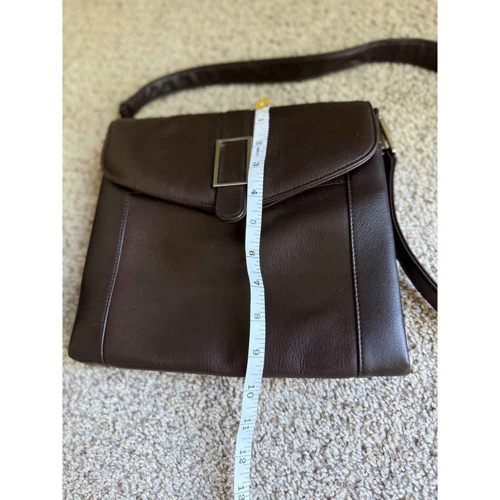 Vintage 90s Worthington Dark Brown Leather Crossbody Bag Flap Organizer Purse - Picture 3 of 10